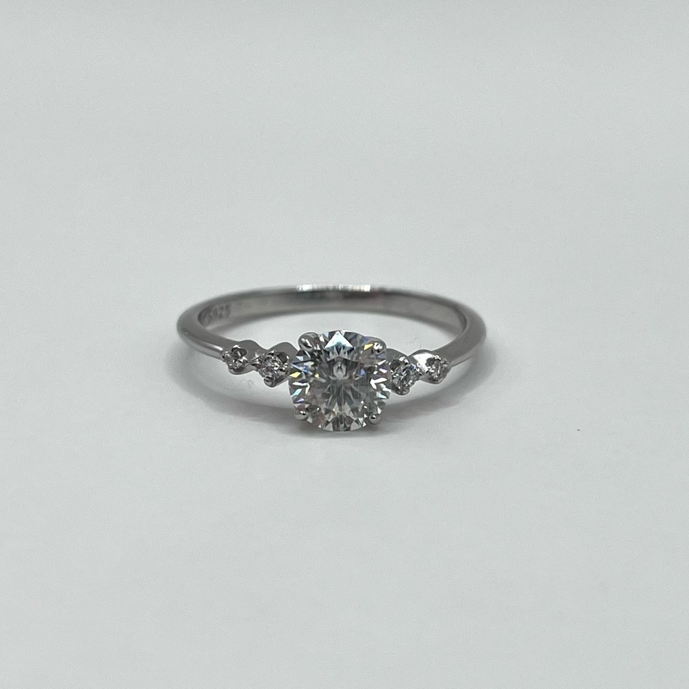 Moissanite Round Brilliant Sterling Silver Ring - Picture 2 of 6